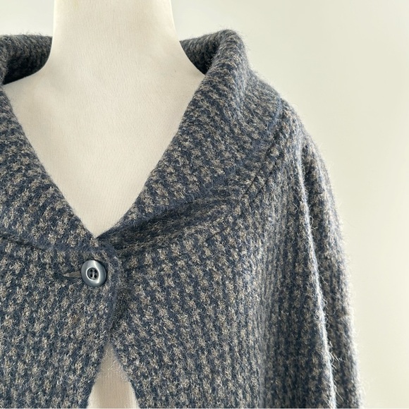 Max studio womens sweater size M grey blue houndstooth wool old money cardigan - Picture 2 of 12